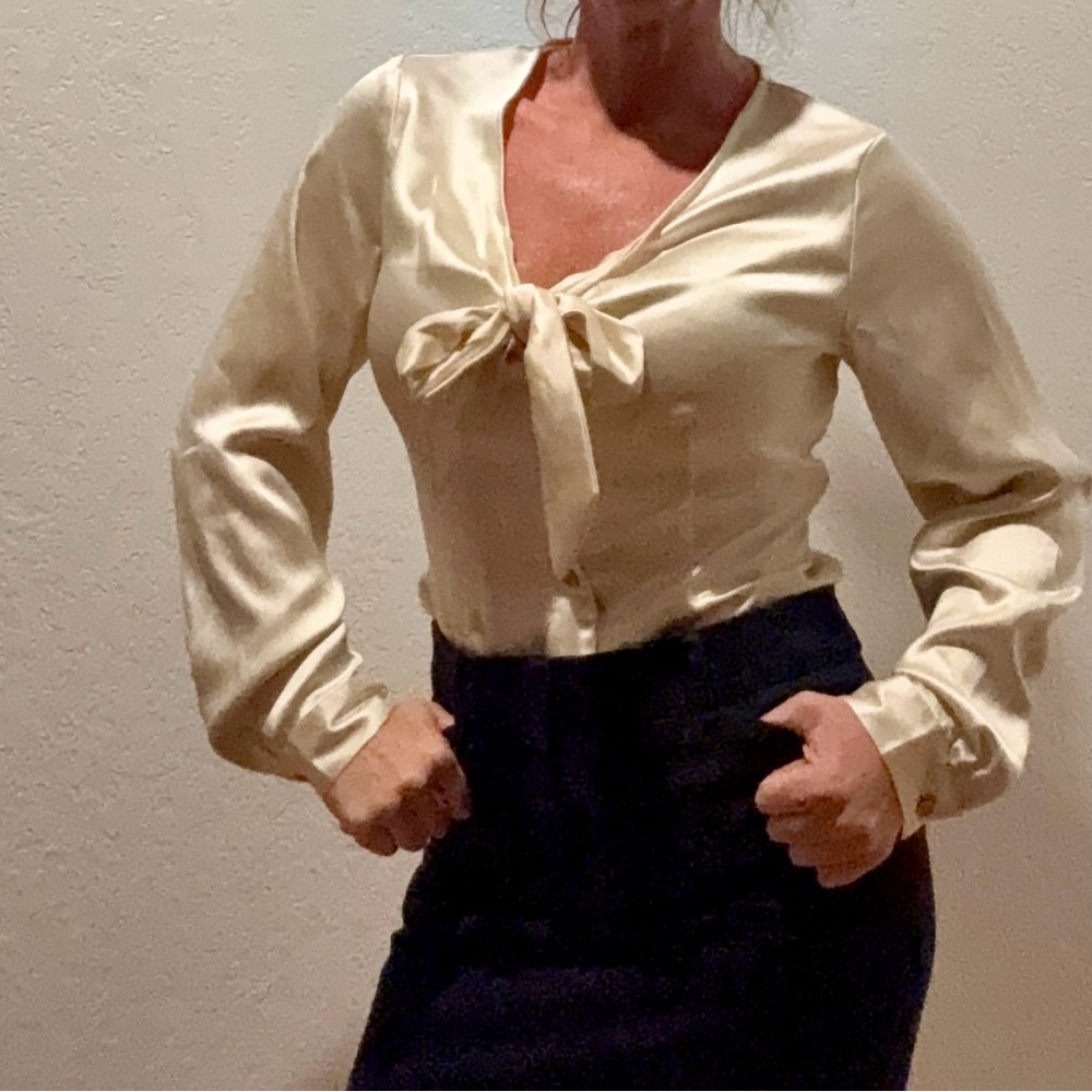 Target Black History Month size S Elegant Cream Tie-Front Blouse buttons silk